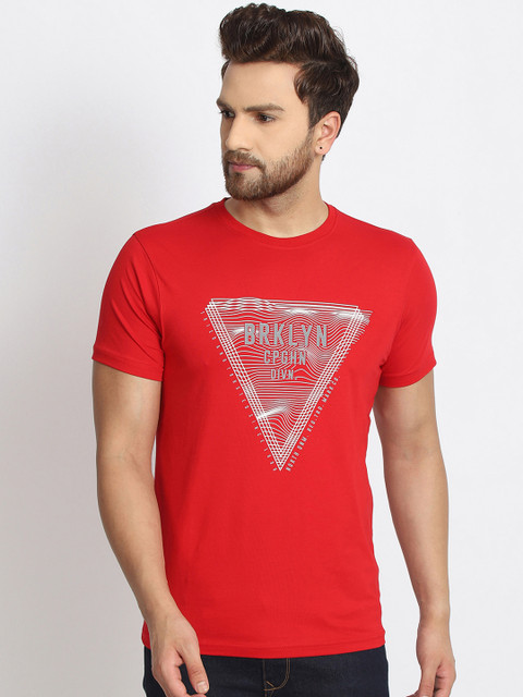 

98 Degree North Men Red Printed Round Neck T-shirt