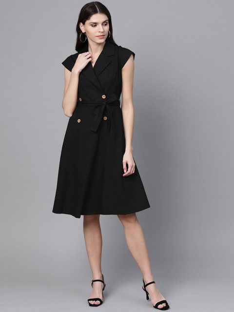 

SASSAFRAS Black Trench Cotton Blazer Dress