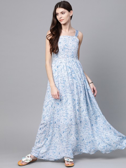 

SASSAFRAS Women Blue & White Paisley Print Maxi Dress