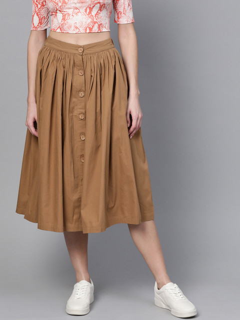

SASSAFRAS Women Brown Solid A-Line Skirt