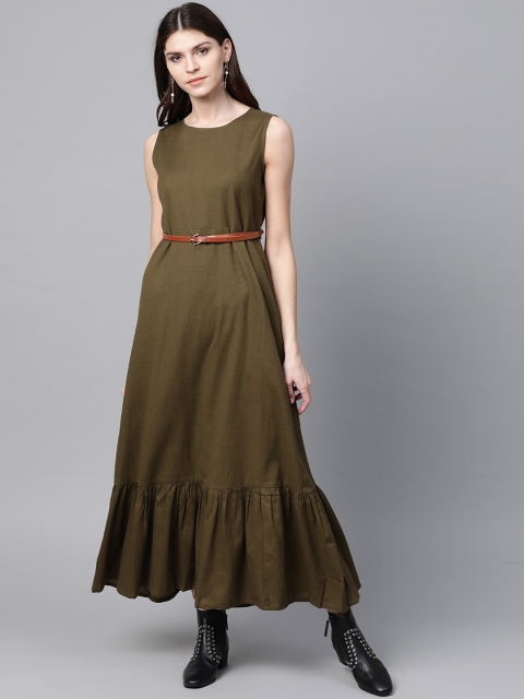 

SASSAFRAS Women Olive Green Solid Maxi Dress