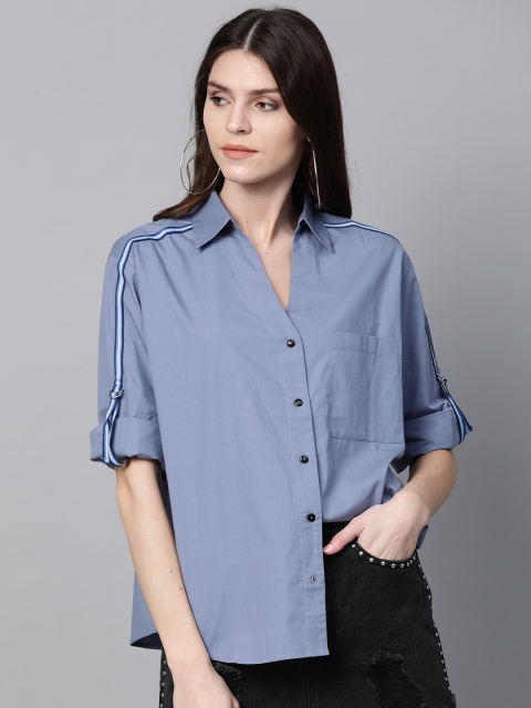 

SASSAFRAS Women Blue Boxy Solid Casual Shirt