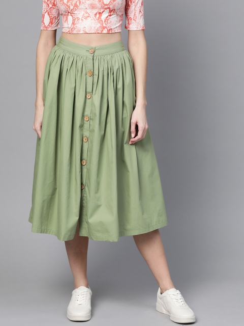 

SASSAFRAS Women Green Solid A-Line Skirt