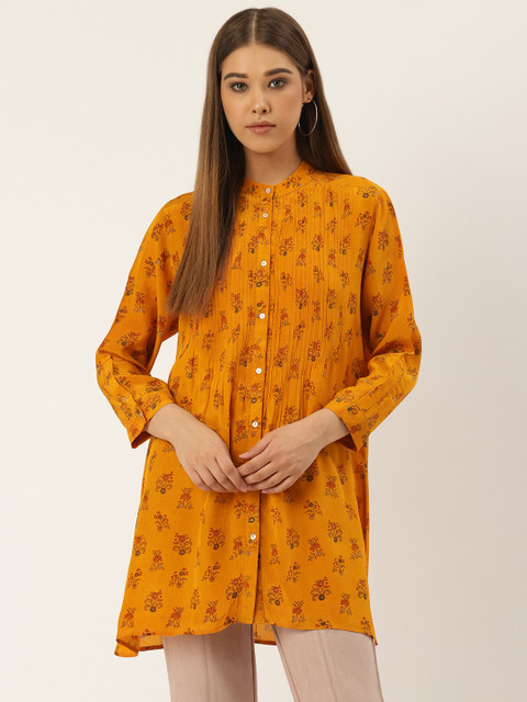 

Label Ritu Kumar Women Mustard Yellow & Red Regular Fit Ethnic Shirt