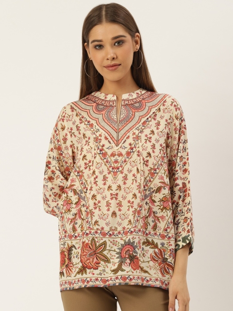 

Label Ritu Kumar Women Beige Printed Boxy Top