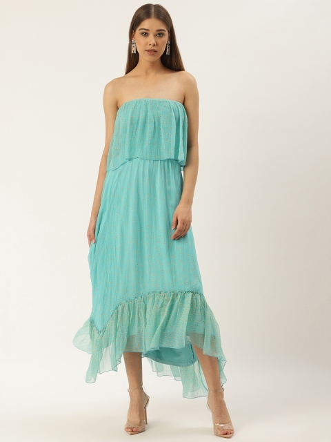 

Label Ritu Kumar Women Blue & Pink Strapless Layered Printed Maxi Dress