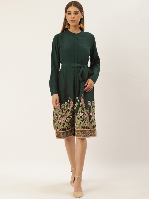 

Label Ritu Kumar Women Teal Green Blue & Green Embroidered A-Line Dress
