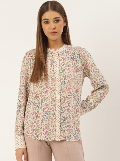 

Label Ritu Kumar Women Off-White & Pink Regular Fit Printed Casual Shirt