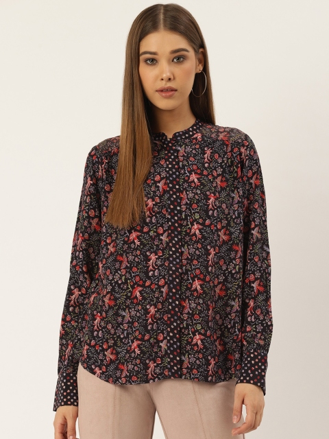 

Label Ritu Kumar Women Black & Red Regular Fit Printed Casual Shirt
