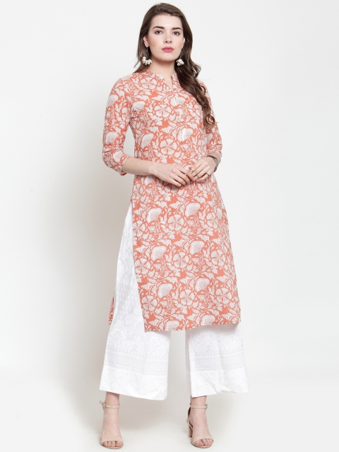 

Varanga Women Rust Floral Printed Straight Kurta