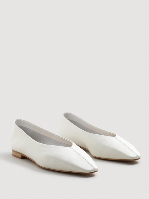 

MANGO Women White Solid Leather Ballerinas