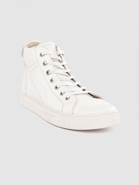 

Woodland Women White Solid Leather Mid-Top Sneakers