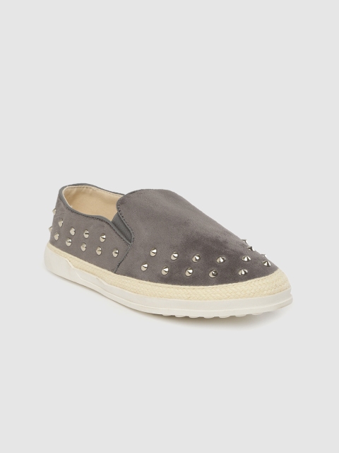 

Shoe Couture Women Grey Studded Slip-On Sneakers