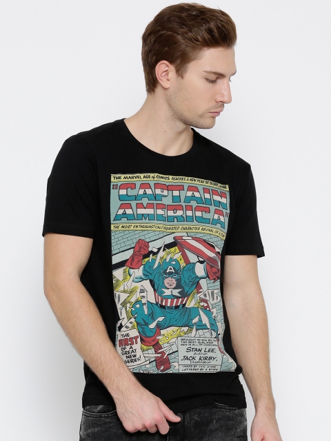 

Flying Machine Black Captain America Print Pure Cotton T-shirt