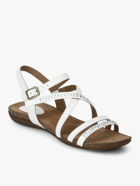 

Clarks Women White Solid Leather Open Toe Flats