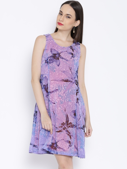 

Rain & Rainbow Purple Printed A-Line Dress