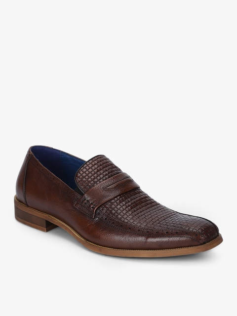 

Cobblerz Men Brown Woven Design Slip-On Formal Shoes