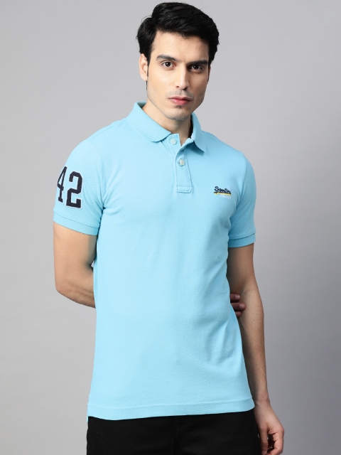 

Superdry Men Turquoise Blue Solid Polo Collar T-shirt