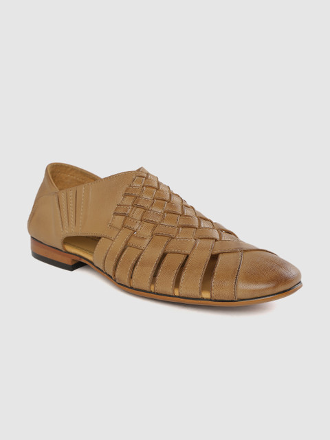 

Cobblerz Men Brown Leather Basket Weave Shoe-Style Sandals
