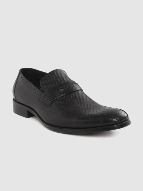 

Cobblerz Men Black Perforated Leather Formal Slip-Ons