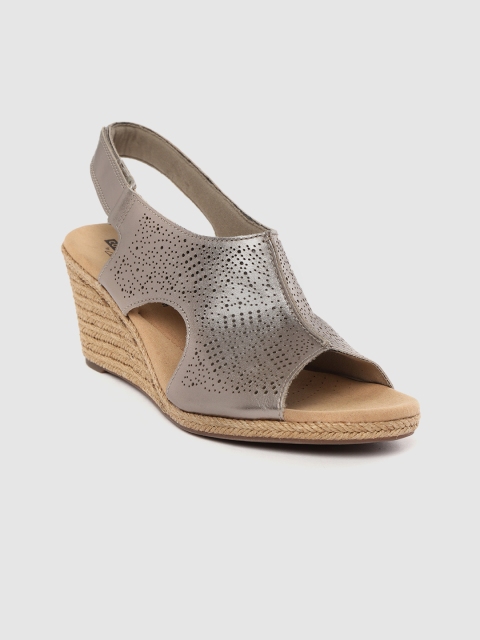 

Clarks Women Gunmetal-Toned Perforated Leather Wedges, Metallic