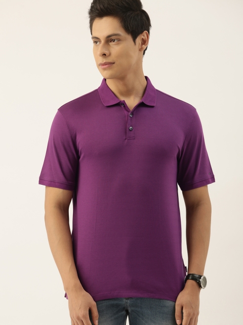 

Calvin Klein Jeans Men Purple Striped Polo Collar T-shirt