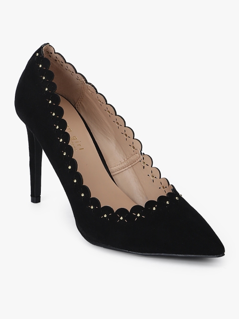 

Steve Madden Women Black Suede Finish Solid Pumps with Laser Cut Detail