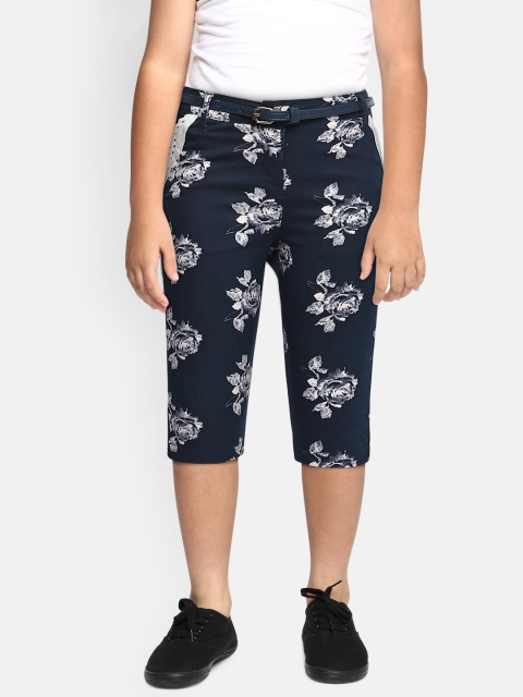 

Daffodils Girls Navy Blue & Cream-Coloured Printed Regular Fit Capris