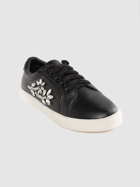 

Shoe Couture Women Black Stone-Studded Sneakers