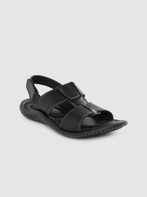 

Egoss Men Black Solid Handcrafted Leather Comfort Sandals