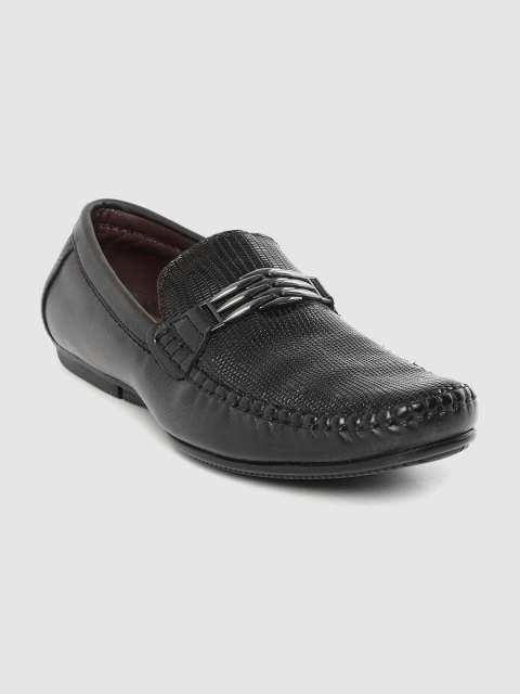 

Egoss Men Black Croc Textured Leather Driving Shoes