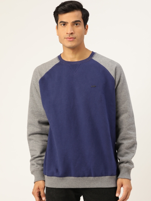 

Proline Men Navy Blue & Grey Melange Cotton Rich Solid Sweatshirt