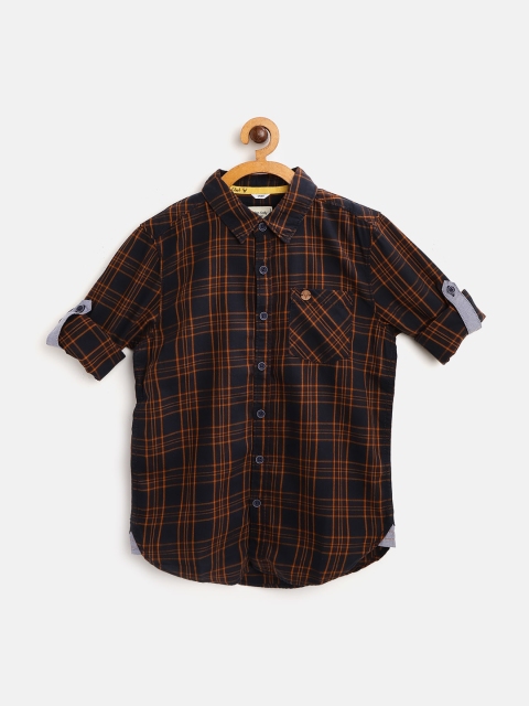 

Allen Solly Junior Boys Navy Blue & Brown Checked Regular Fit Casual Shirt