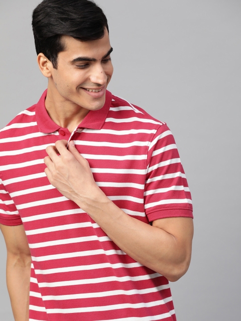 

Mast & Harbour Men Pink Striped Polo Collar T-shirt