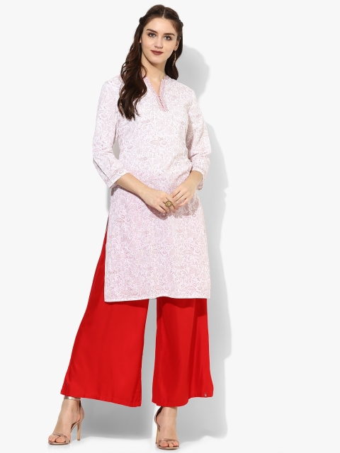 

Fabindia Women White & Red Printed Straight Kurta