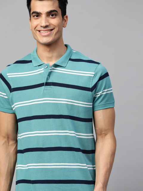 

Mast & Harbour Men Blue & White Striped Polo Collar T-shirt