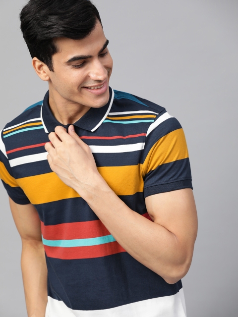 

Mast & Harbour Men Navy Blue & Red Striped Polo Collar T-shirt
