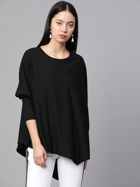 

JC Collection Women Black Longline Solid High-Low Top