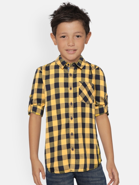 

Allen Solly Junior Boys Yellow & Navy Blue Checked Regular Fit Casual Shirt