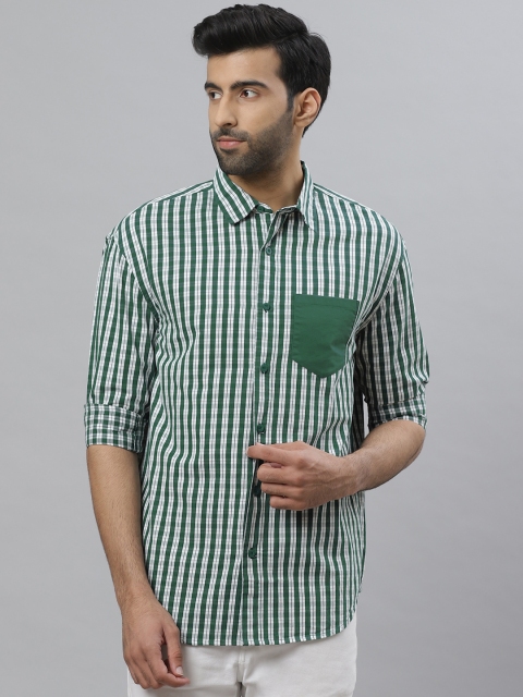 

Bhaane Men Green & White Boxy Fit Checked Casual Shirt