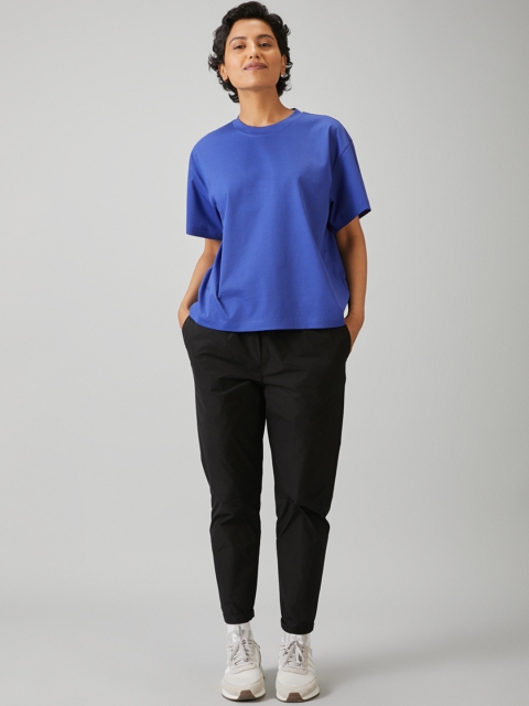 

Bhaane Women Blue Solid Round Neck Girlfriend T-shirt