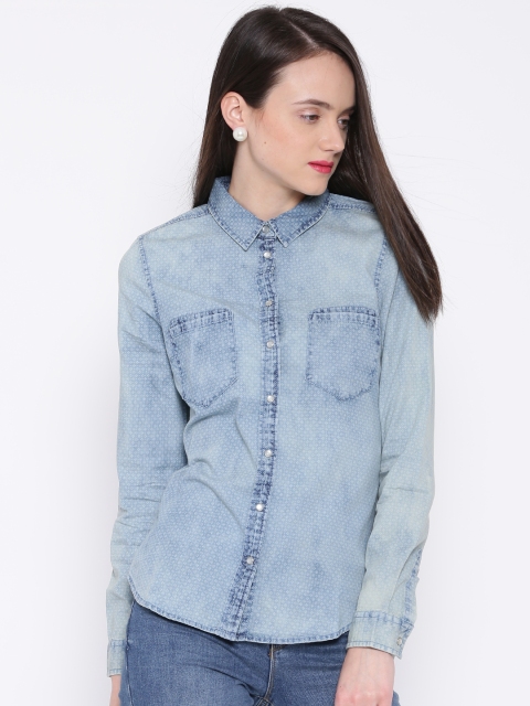 

Vero Moda Blue Printed Washed Denim Shirt