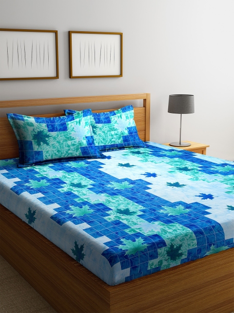 

Home Sizzler Blue & Green Abstract 144 TC Cotton 1 Extra Large Bedsheet with 2 Pillow Covers