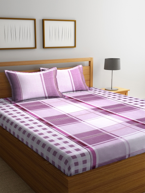 

Home Sizzler Purple & Off-White Geometric 144 TC Cotton 1 King Bedsheet with 2 Pillow Covers
