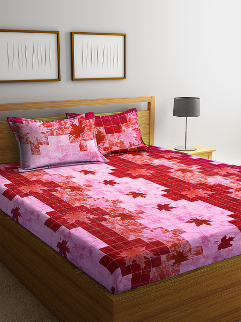 

Home Sizzler Pink & Red Geometric 144 TC Cotton 1 King Bedsheet with 2 Pillow Covers