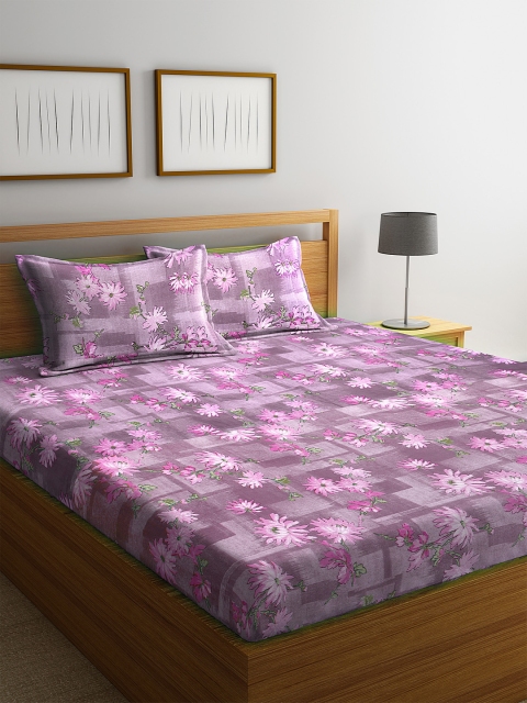 

Home Sizzler Mauve & Pink Floral 144 TC Cotton 1 King Bedsheet with 2 Pillow Covers