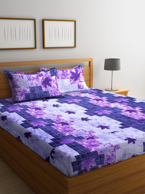 

Home Sizzler Blue & Purple Abstract 144 TC Cotton 1 Extra Large Bedsheet with 2 Pillow Covers