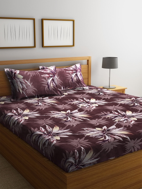 

Home Sizzler Burgundy & White Floral 144 TC Polyester Bedsheet with 2 Pillow Covers