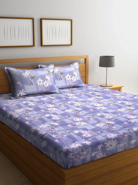 

Home Sizzler Blue & Off-White Floral 144 TC Cotton 1 Extra Large Bedsheet with 2 Pillow Covers