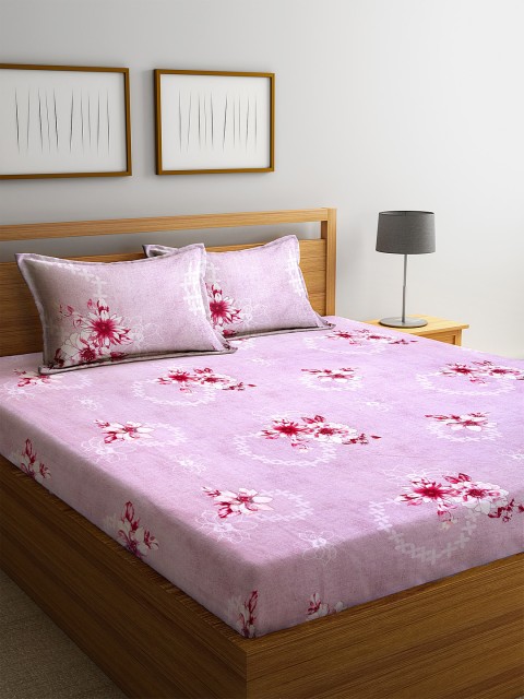 

Home Sizzler Pink & Red Floral 144 TC Cotton 1 King Bedsheet with 2 Pillow Covers